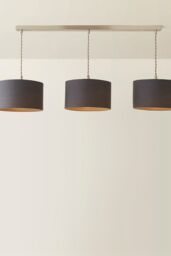 ValueLights Reni Fabric Drum Shade 3 Drop Bar Chrome Diner Ceiling Pendant Light in Charcoal - thumbnail 3