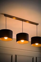 ValueLights Reni Fabric Drum Shade 3 Drop Bar Chrome Diner Ceiling Pendant Light in Charcoal - thumbnail 2
