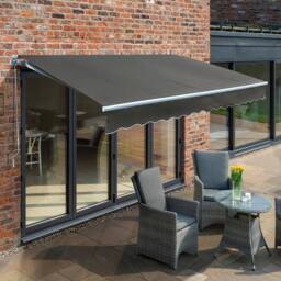 Primrose Awnings Retractable Manual Patio Awning Sun Shade Garden Covering 2.5m x 2m in Dark Grey