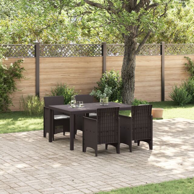 Berkfield Home 5 Piece Garden Dining Set with Cushions Brown Poly Rattan - image 1