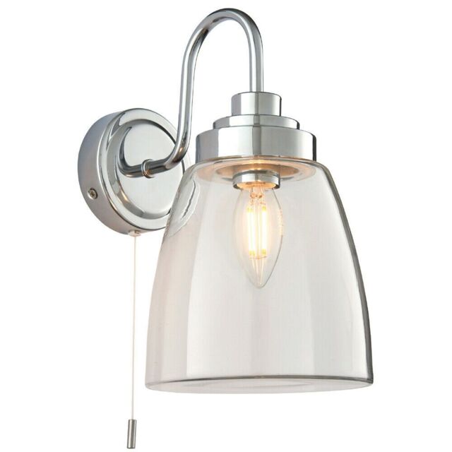 Loops IP44 Bathroom Wall Light Chrome & Domed Clear Glass Modern Curved Arm Oval Lamp - image 1