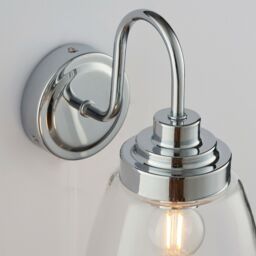 Loops IP44 Bathroom Wall Light Chrome & Domed Clear Glass Modern Curved Arm Oval Lamp - thumbnail 3
