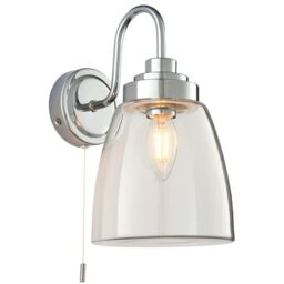 Loops IP44 Bathroom Wall Light Chrome & Domed Clear Glass Modern Curved Arm Oval Lamp - thumbnail 1
