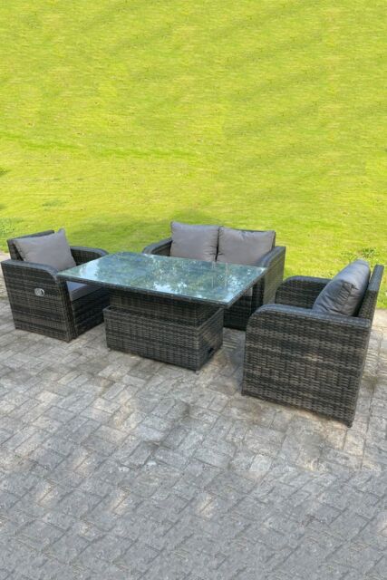 Fimous Rattan Outdoor Lifting Adjustable Dining Or Coffee Table Sets Love Sofa Reclining Chairs in Dark Grey - image 1