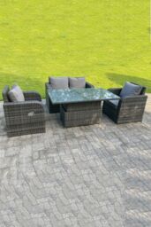 Fimous Rattan Outdoor Lifting Adjustable Dining Or Coffee Table Sets Love Sofa Reclining Chairs in Dark Grey - thumbnail 3
