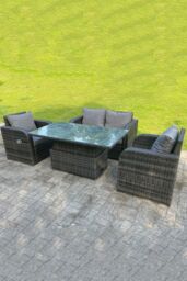 Fimous Rattan Outdoor Lifting Adjustable Dining Or Coffee Table Sets Love Sofa Reclining Chairs in Dark Grey - thumbnail 1