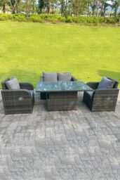 Fimous Rattan Outdoor Lifting Adjustable Dining Or Coffee Table Sets Love Sofa Reclining Chairs in Dark Grey - thumbnail 2