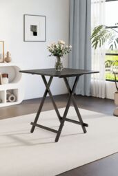 Living and Home Black Folding Wooden Table for Indoor Outdoor Champing - thumbnail 2