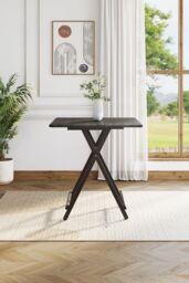 Living and Home Black Folding Wooden Table for Indoor Outdoor Champing - thumbnail 3