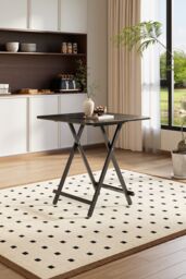 Living and Home Black Folding Wooden Table for Indoor Outdoor Champing