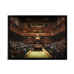 "Artery8 Banksy Devolved Parliament Chimps Framed Canvas Wall Art Print in Brown - Size: W12"" x H16""" - thumbnail 1