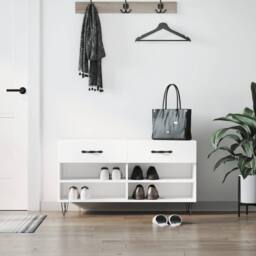 Berkfield Home Shoe Bench High Gloss White 102x35x55 cm Engineered Wood - Size: 102 x 35 x 55 cm - thumbnail 2