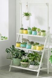 Living and Home 3-Tier Foldable Wooden Ladder Shelf with Hanging Rod in White - thumbnail 5