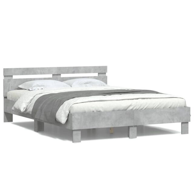 Berkfield Home Bed Frame with LED without Mattress Concrete Grey 150x200 cm King Size - image 1