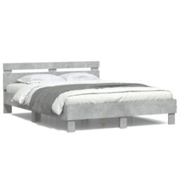 Berkfield Home Bed Frame with LED without Mattress Concrete Grey 150x200 cm King Size - thumbnail 1
