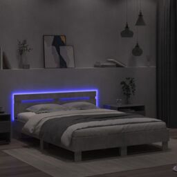 Berkfield Home Bed Frame with LED without Mattress Concrete Grey 150x200 cm King Size - thumbnail 4