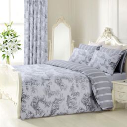 Velosso Toille Duvet Cover & Pillowcase Set with Printed Cotton Bl in Grey - Size: Double