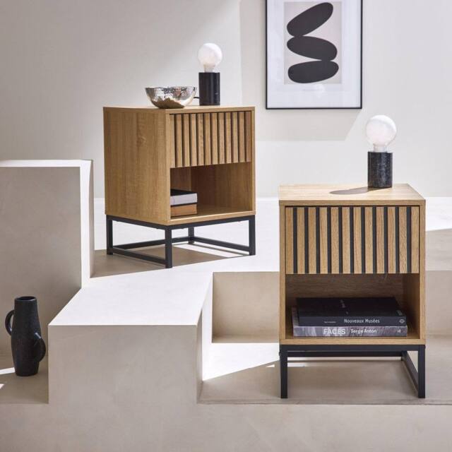 sweeek Pair Of Contemporary Bedside Tables With Wood Decor in Light Brown - image 1