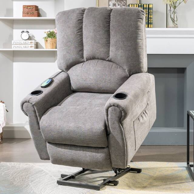 Merax Electric Rise & Recliner Chair with Heated Massage & Stand Assist in Grey - image 1