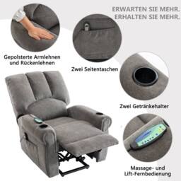 Merax Electric Rise & Recliner Chair with Heated Massage & Stand Assist in Grey - thumbnail 5