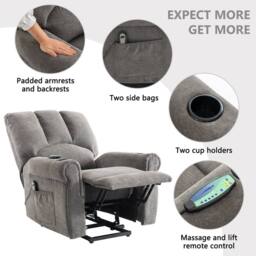 Merax Electric Rise & Recliner Chair with Heated Massage & Stand Assist in Grey - thumbnail 6