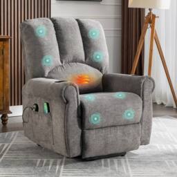Merax Electric Rise & Recliner Chair with Heated Massage & Stand Assist in Grey - thumbnail 2