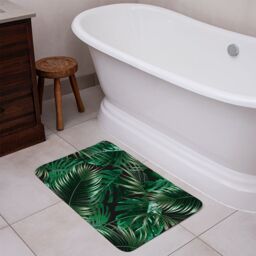 Benjamin Tate Design Tropical Leaves on Black Designer Bathmat in White - thumbnail 2