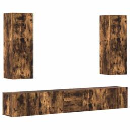 Berkfield Home 5 Piece TV Cabinet Set Smoked Oak Engineered Wood in Brown - thumbnail 1