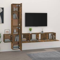 Berkfield Home 5 Piece TV Cabinet Set Smoked Oak Engineered Wood in Brown - thumbnail 3
