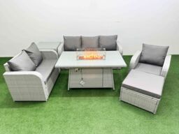 Fimous Patio PE Wicker 7 Seater Outdoor Rattan Furniture Sofa Sets w/ Firepit Dining Table Reclining Chair Loveseat Sofa 3 Seater Sofa Big Footstool - thumbnail 1