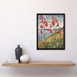 "Artery8 Red Wildflowers on Hunt Cliff Saltburn Yorkshire Framed Art Print in Green - Size: W12"" x H16""" - thumbnail 4