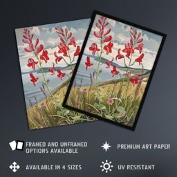 "Artery8 Red Wildflowers on Hunt Cliff Saltburn Yorkshire Framed Art Print in Green - Size: W12"" x H16""" - thumbnail 2