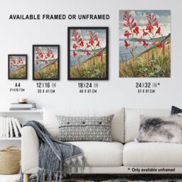 "Artery8 Red Wildflowers on Hunt Cliff Saltburn Yorkshire Framed Art Print in Green - Size: W12"" x H16""" - thumbnail 3