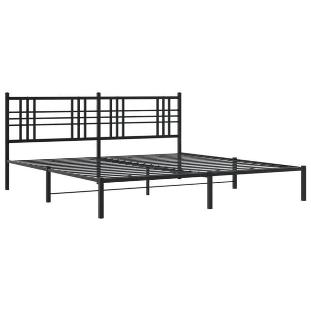 Berkfield Home Metal Bed Frame without Mattress with Headboard Black 193x203cm - Size: 193x203 cm - image 1