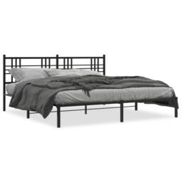 Berkfield Home Metal Bed Frame without Mattress with Headboard Black 193x203cm - Size: 193x203 cm - thumbnail 3