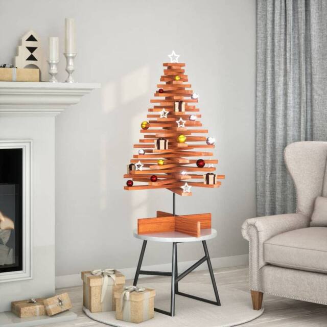 Berkfield Home Wooden Christmas Tree for Decoration Wax Brown 100 cm Solid Wood Pine - image 1
