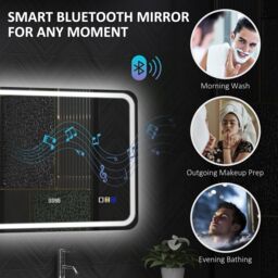 HOMCOM 600 x 800 mm Illuminated Bathroom Mirror with Bluetooth Clock Silver - Size: 800mm x 600mm - thumbnail 5