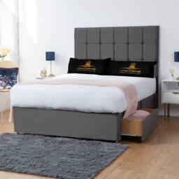UK Bed Furniture Florence Divan Bed with 2 Drawers Foot End & 26 Inch headboard in Charcoal - Size: King