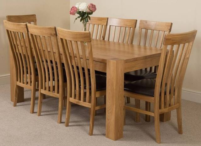 Thats Furniture Kuba 180 x 90 cm Chunky Oak Dining Table & 8 Harvard Chairs in Brown - image 1