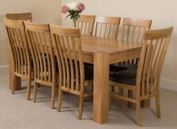 Thats Furniture Kuba 180 x 90 cm Chunky Oak Dining Table & 8 Harvard Chairs in Brown - thumbnail 1