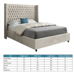 Casani Volta Straight Winged Upholstered Soft Velvet Bed Frame in Cream - Size: King - thumbnail 4