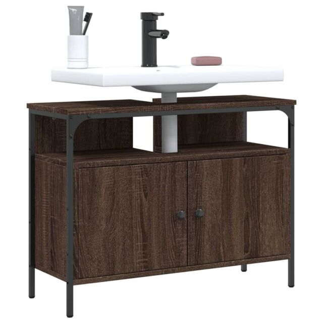 Berkfield Home Bathroom Sink Cabinet Brown Oak 80x30x60 cm Engineered Wood - Size: 80 x 30 x 60 cm - image 1