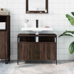 Berkfield Home Bathroom Sink Cabinet Brown Oak 80x30x60 cm Engineered Wood - Size: 80 x 30 x 60 cm - thumbnail 3