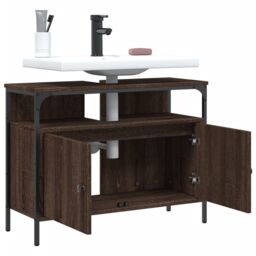 Berkfield Home Bathroom Sink Cabinet Brown Oak 80x30x60 cm Engineered Wood - Size: 80 x 30 x 60 cm - thumbnail 4
