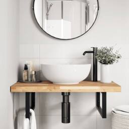 Berkfield Home Basin Shelf Wall Mounted Steel & Solid Wood Acacia in Brown - thumbnail 3