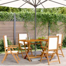 Berkfield Home Reclining Garden Chairs 4 pcs Cream White Fabric & Solid Wood - thumbnail 1