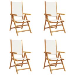 Berkfield Home Reclining Garden Chairs 4 pcs Cream White Fabric & Solid Wood - thumbnail 2