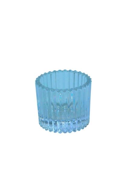 KDMD Blue Harrison Ribbed Glass Tealight Holder 4.5cm 10 Pack - image 1