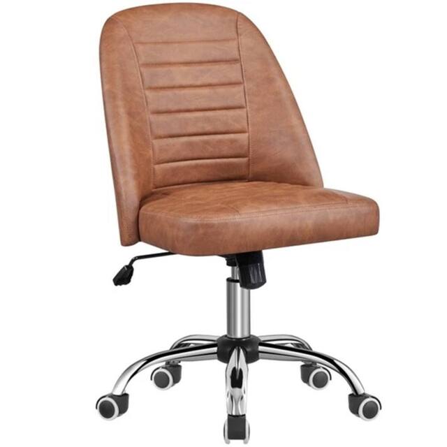 Havendro Faux Leather Mid Back Office Chair Adjustable Armless in Brown - image 1