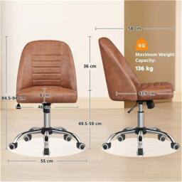 Havendro Faux Leather Mid Back Office Chair Adjustable Armless in Brown - thumbnail 2
